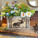 Moose Wildflower Wood Box – Blue Daisy & Cedar Arrangement