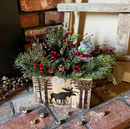 Moose Christmas Wood Box – Berry & Greenery Arrangement