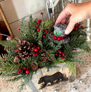 Black Bear Holiday Wood Box – Winter Greenery Arrangement